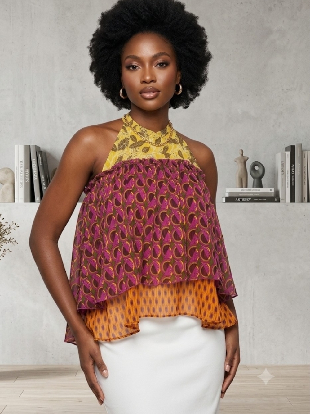 Layered Halter Neck Women’s Top in Purple and Yellow